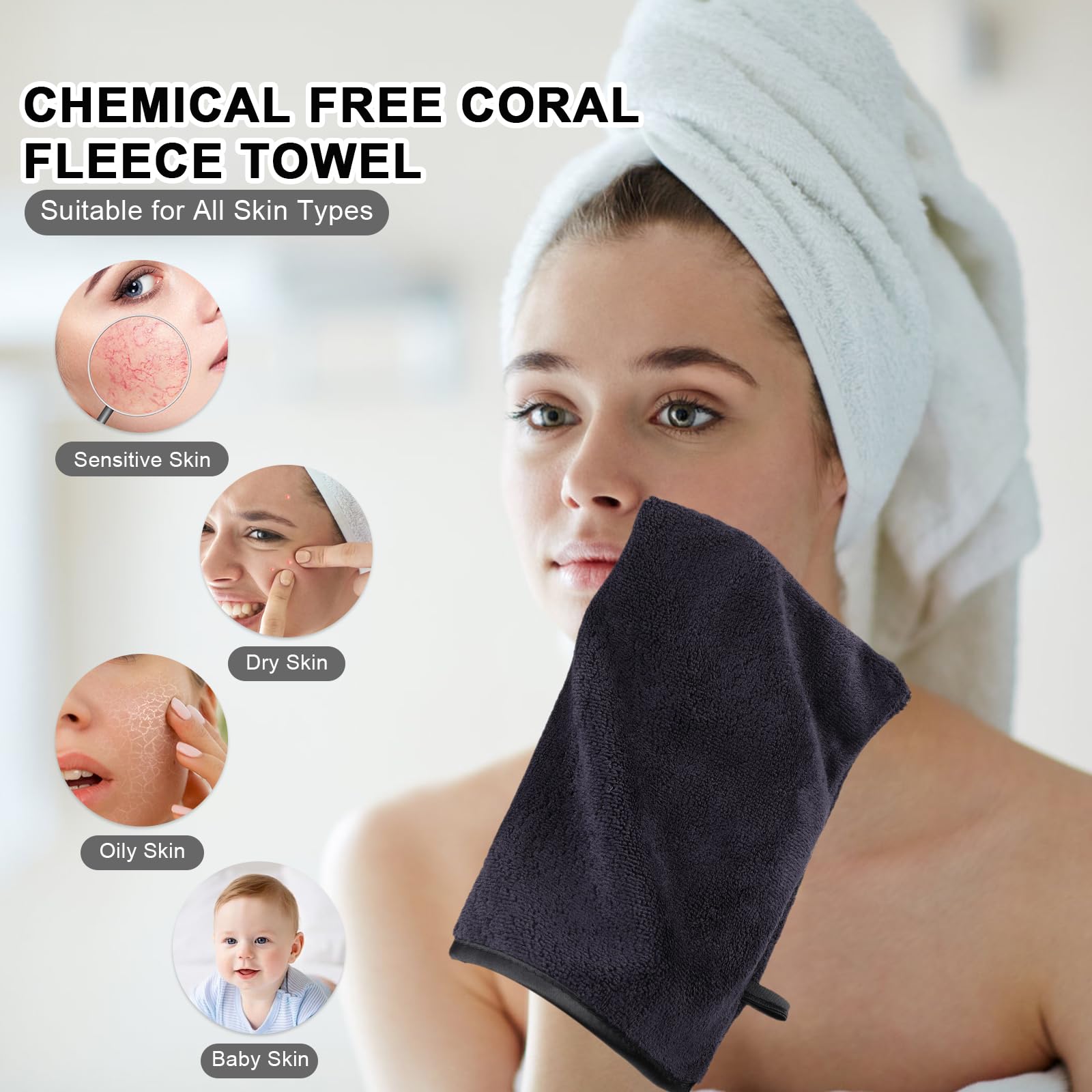 PHOGARY 6 Pack Microfiber Body Wash Mitts, Reusable Makeup Remover Mitt Gloves, Soft Face Cleansing Cloths Mitt - Image 3