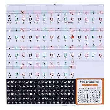 Juarez Piano Keyboard Stickers for 88/61/54/49/37 Key, Bold Large Letter Piano Stickers for Learning, Removable Piano Keyboard Letters, Notes Label for Beginners and Kids, Multicolor JRZPST1