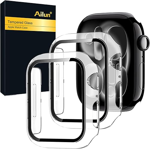 Vista 10 de Ailun Funda protectora de pantalla para Apple Watch Series 9, 8 y 7 [1.61 pulgadas], carcasa rígida ultrafina de policarbonato integrado con vidrio