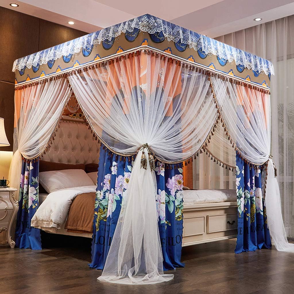 Princess 4 Corner Post Bed Canopy and Cute Mosquito Net for Girls Bed Perfect for Adult Bedroom Kids Rooms Curtain Net for Twin/Full/Queen/King Size Bed