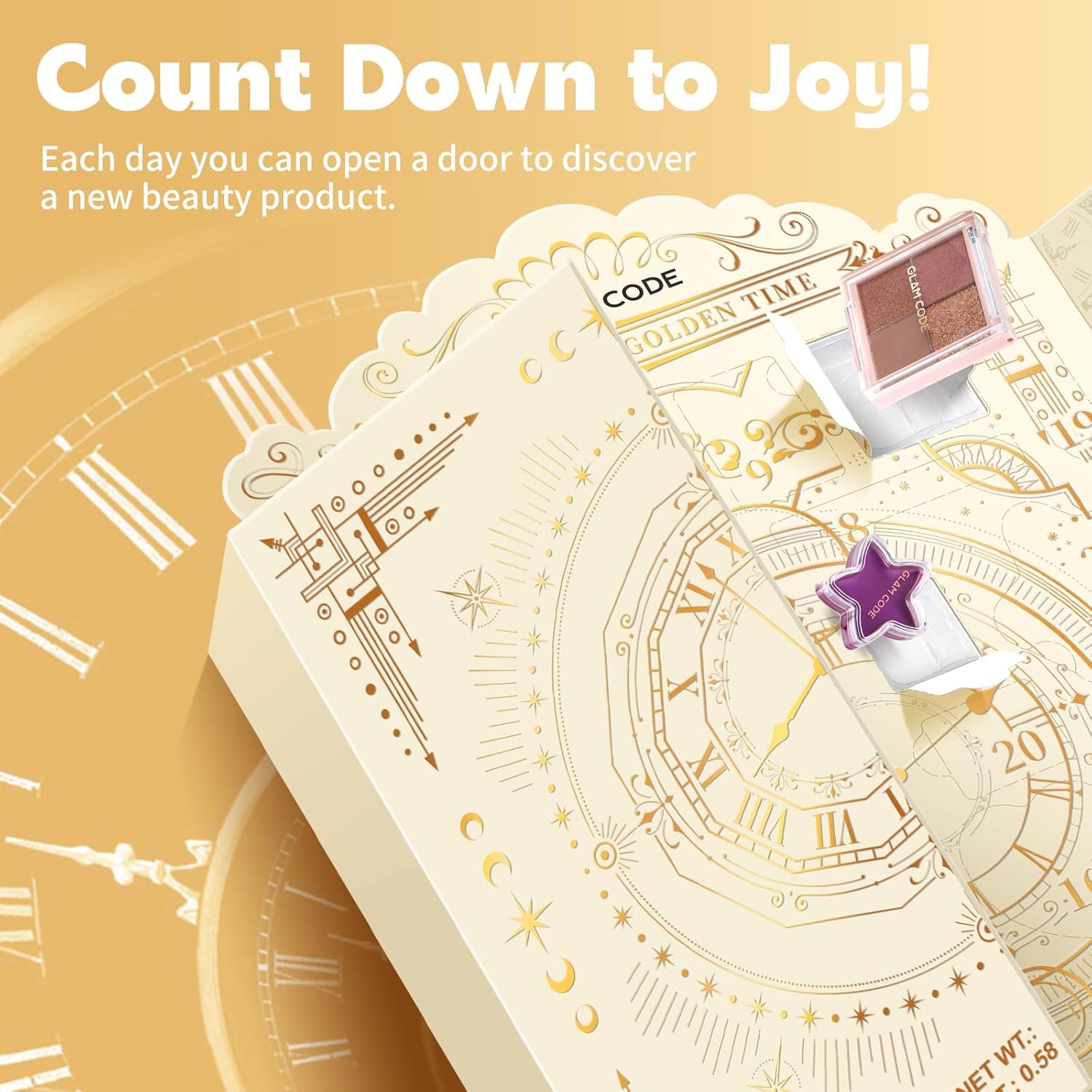 Makeup Advent Calendar 2025, 24 Days Beauty Gift Set for Adult Women & Teen Girls – GlAM CODE Christmas Countdown Calendar Beauty & Cosmetics Holiday Surprise Make Up Gift Kits - Golden