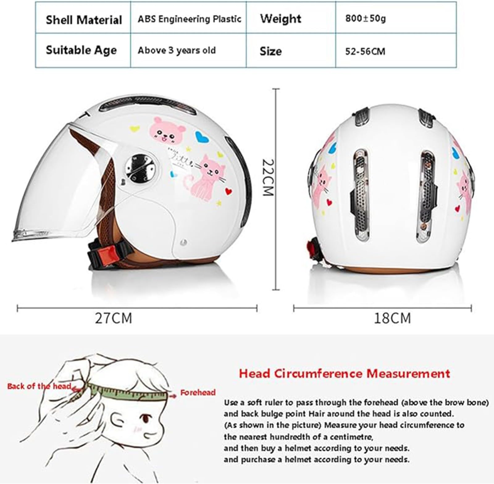 Casco Moto Estivo Mezza Gioventù Casco Jet retrò Scooter Cruiser Ciclomotore, Casco per Bambini Personalità Approvato DOT Applicabile Casco Cool per Bambini 3-12 Anni Ragazzi Ragazze B,52~56cm