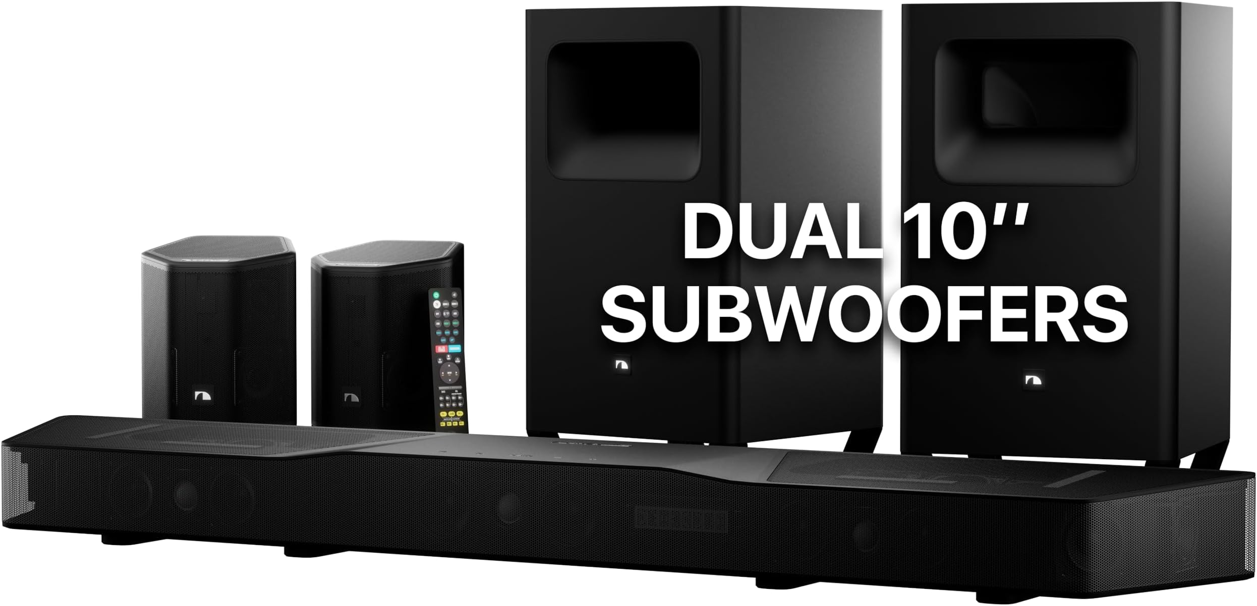 Nakamichi Shockwafe Wireless 11.2.6 Ch Soundbar System w Dolby Atmos/DTS:X, Upgraded Dual 10” Subs, Bipolar Surrounds, 6 Discrete Height Channels, 2300 Watts Max Output