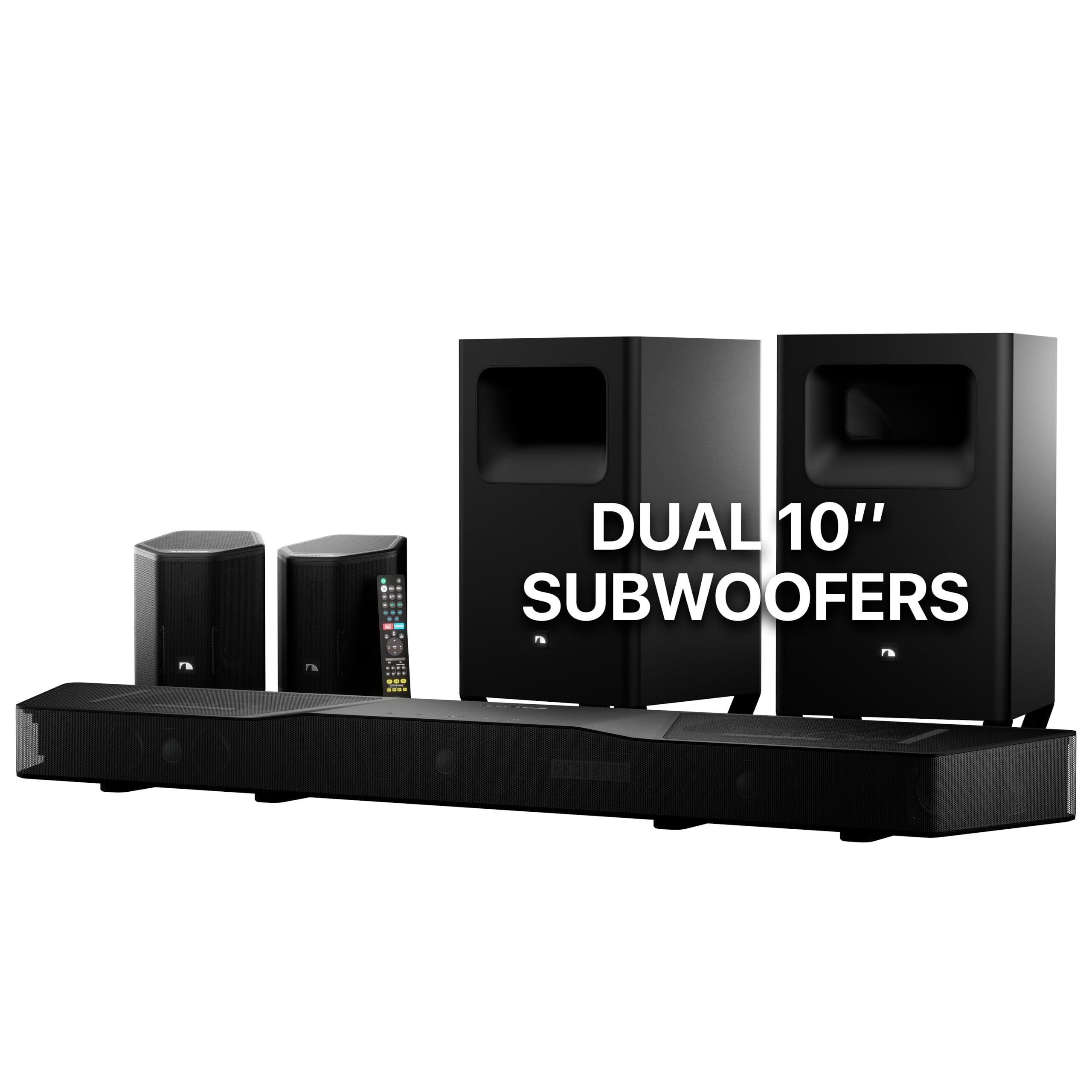 Nakamichi Shockwafe 11.2.6 Channel Dolby Atmos/DTS:X Soundbar with Upgraded Dual 10” Subwoofers, Wireless Bipolar Surrounds, 6 Height Channels, AHD Ultra, 31 Punktkilde Drivers (2025 Flagship)