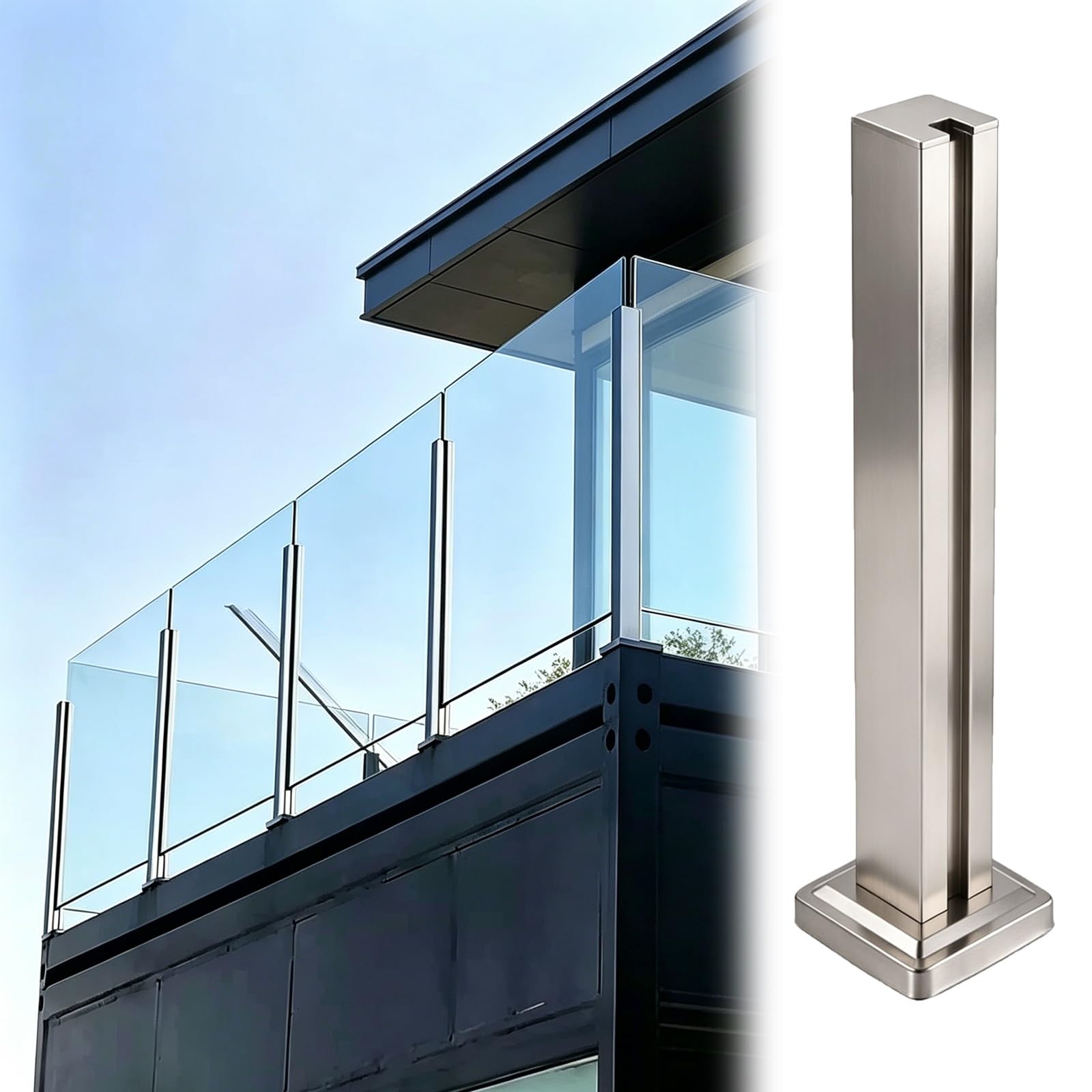 ZJKXJH Terrace Glass Panel Support Post for 10-12mm Thickness, Frameless Glass Baluster Post for Indoor And Outdoor Use, Stainless Steel(End Post-Silver,H-31.5in/80cm)