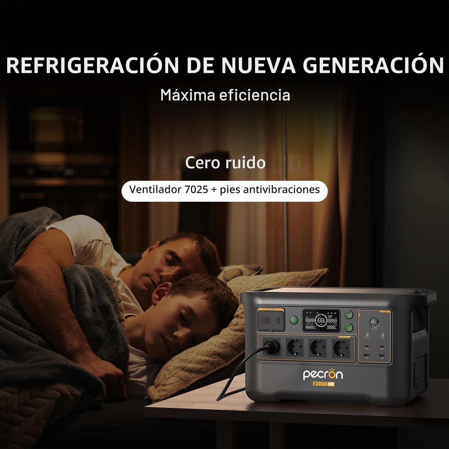 Estación eléctrica portátil F3000LFP Pecron, 4 enchufes AC 3600W/3072Wh generador solar, batería LiFePO4 carga rápida para uso doméstico