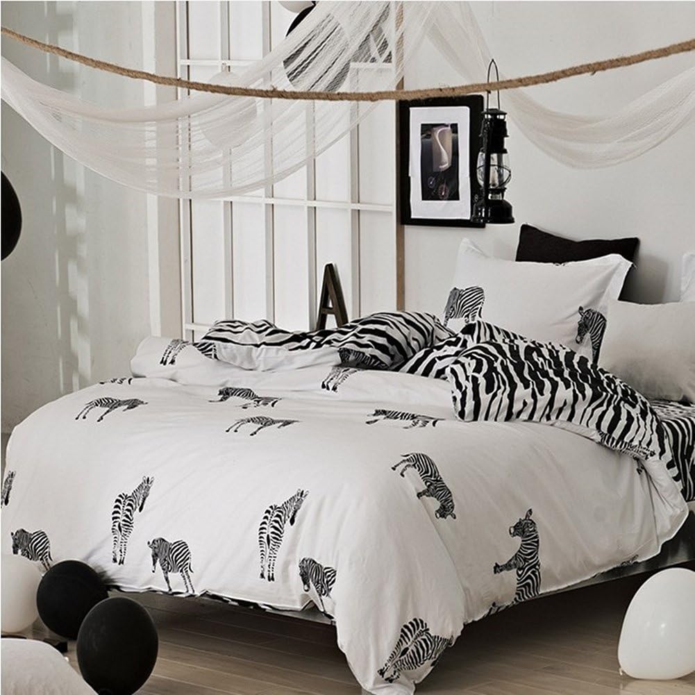 UKELER Cotton Black and White Duvet Cover Set Modern Reversible Polka Dot Print Bedding Set, Set of 4, Queen Size
