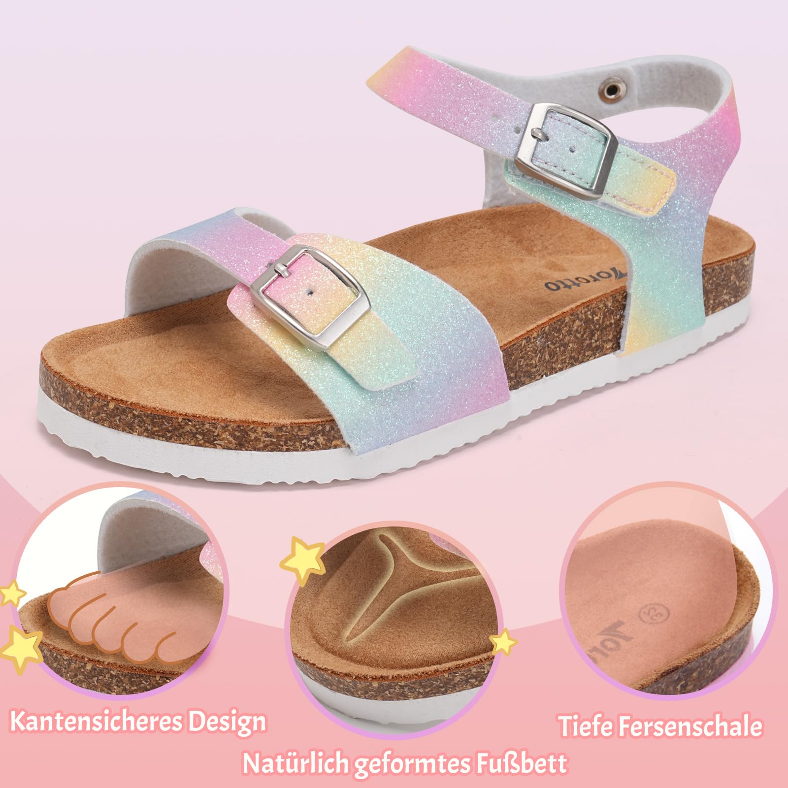 Torotto Sandalen Mädchen Jungen Mit Kork Sandals Kinder Pantoffeln Riemen Verstellbare Schnalle Rutschfeste Mit Klettverschluss Sandaletten für Drinnen und Draußen