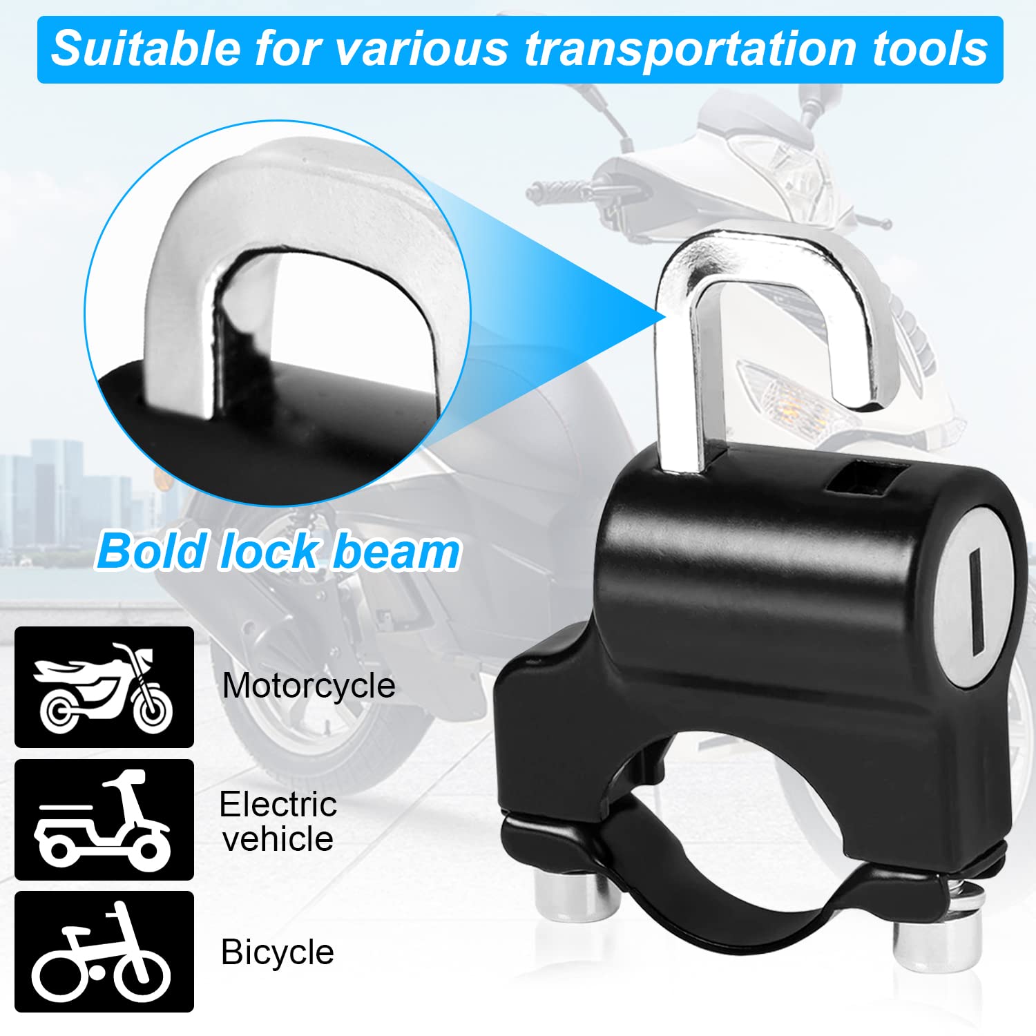 Aublinto Lucchetto Per Casco Moto, Lucchetto Universale Per Casco Con Chiavi Lucchetto Casco Moto Antifurto Universale Adatto In Alluminio For Manubrio Da 22mm - 28mm Per Moto, Scooter, Bici - Foto 6