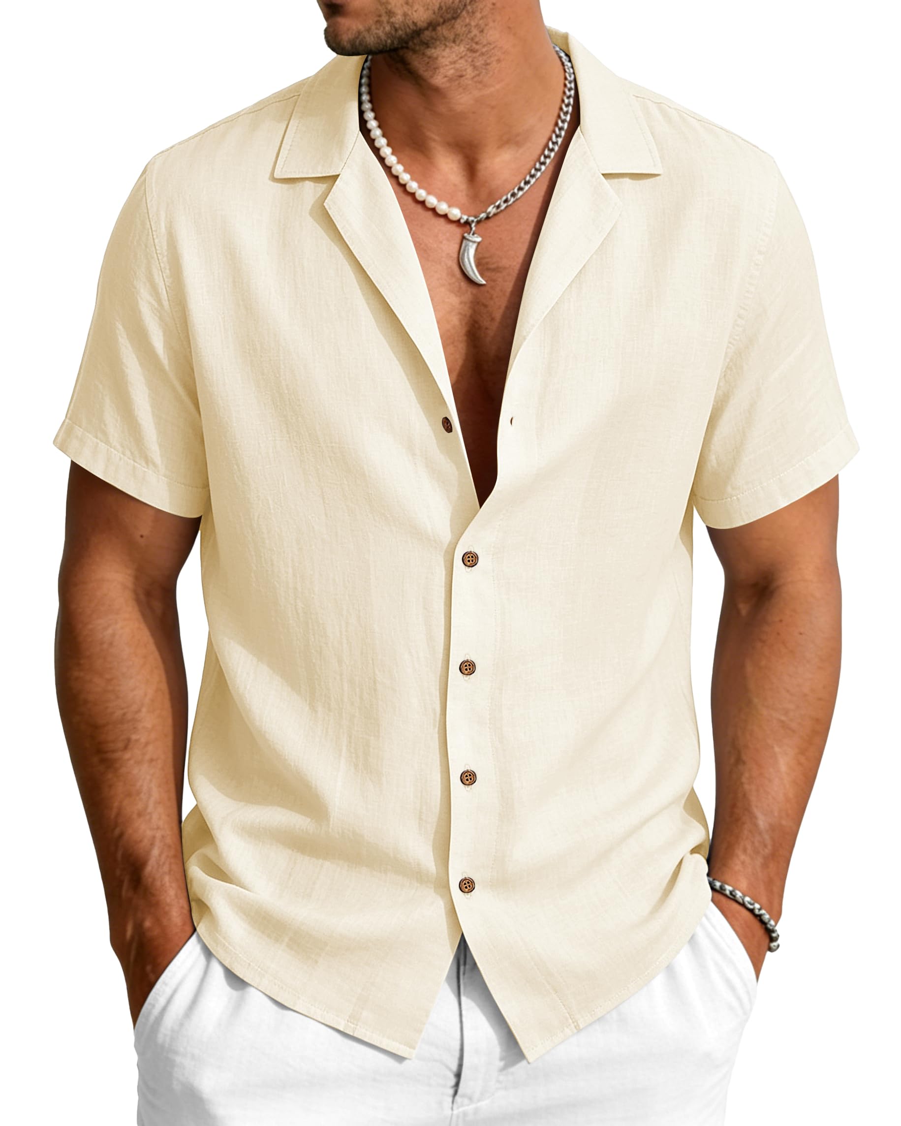 HMIYA Hemd Herren Kurzarm 100% Baumwolle Sommer Kurzarmhemd Button Down Freizeithemden Strand Regular Fit Shirt