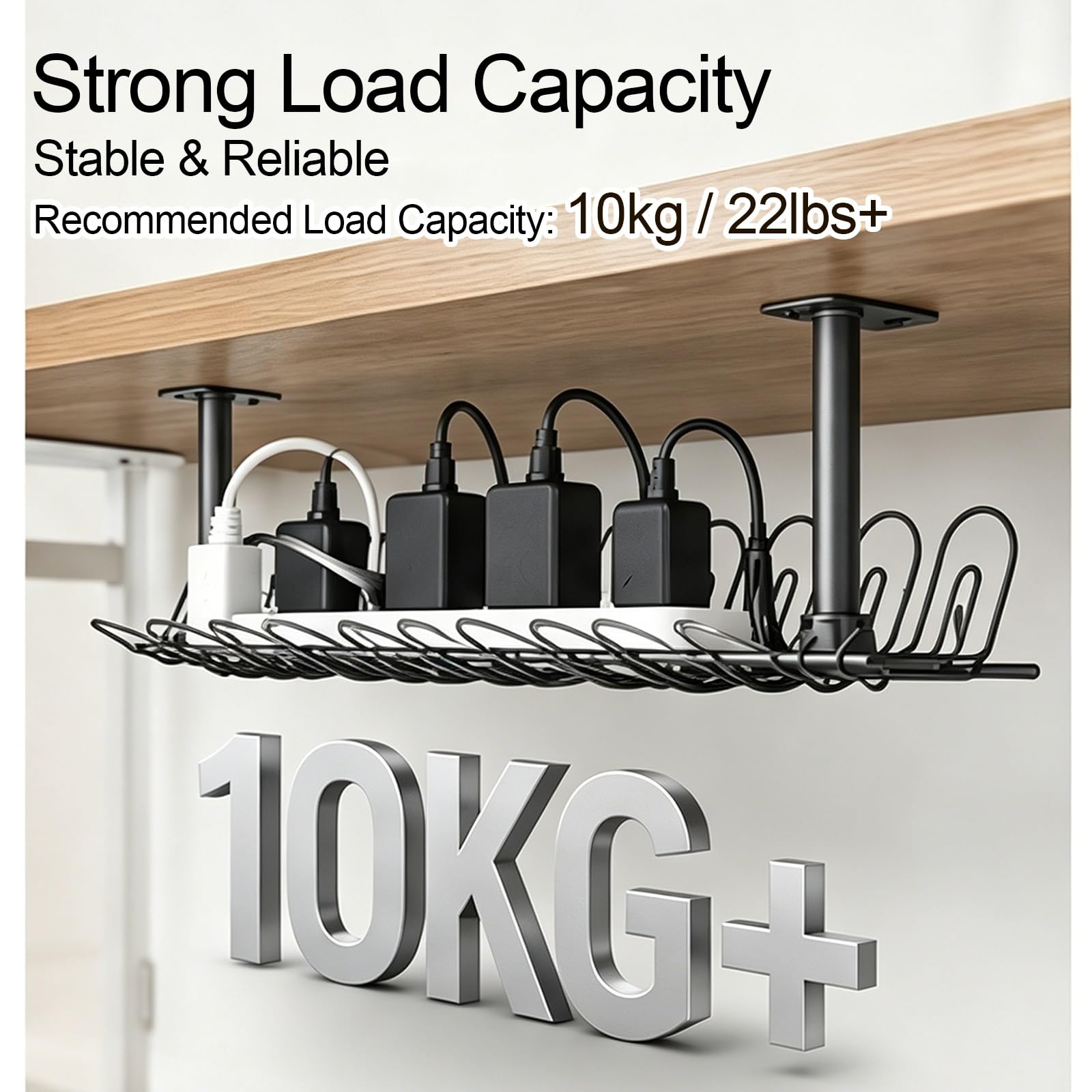 Organizator Kabli pod Biurkiem o Udźwigu 10kg, do Biurka, Szer. 16, Wys. 13cm, do Biura(Gray,72cm/28in)