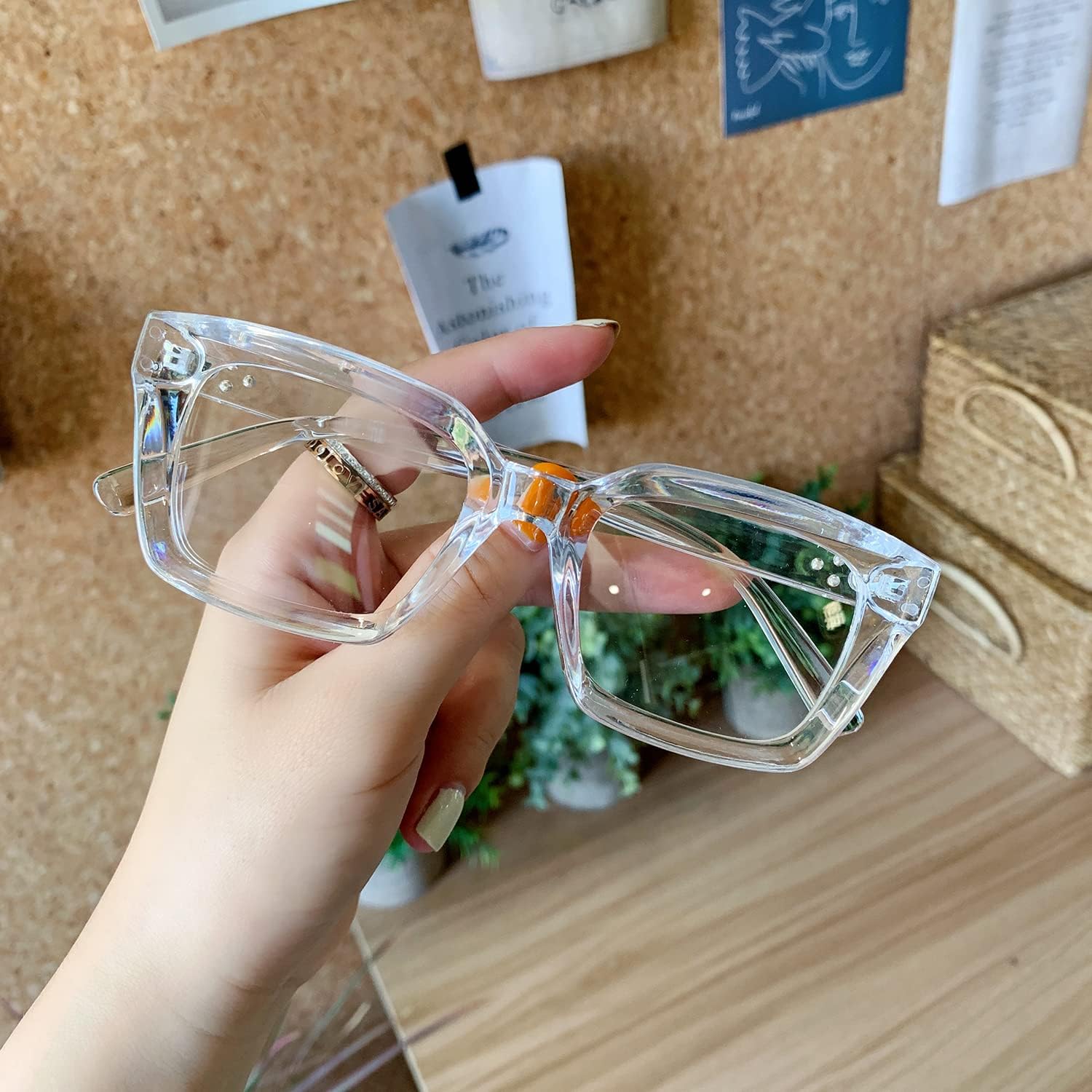 Miniatura 3 de EYLRIM Gafas clásicas de lente transparente con marco cuadrado grueso para mujeres y hombres, anteojos sin receta