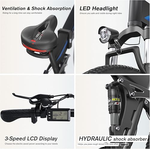 Miniatura 4 de Wooken Bicicleta eléctrica, bicicleta eléctrica de 26 x 4.0, 500 W, 21.6 MPH, bicicleta eléctrica plegable para adultos con batería de 48 V10 Ah,