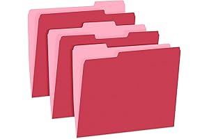 SUNEE File Folders Letter Size Red - 100 Pack Colored 8.5 x 11 1/3-Cut Tabs