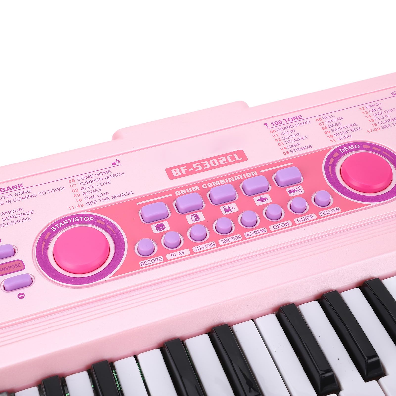 CHICIRIS Teclado de Piano para Niños de 49 Teclas Piano Electrónico para Niños de Plástico con 100 Tonos Grabación de 100 Ritmos Almohadilla de Batería LED y Micrófono para Que Aprenden en Casa