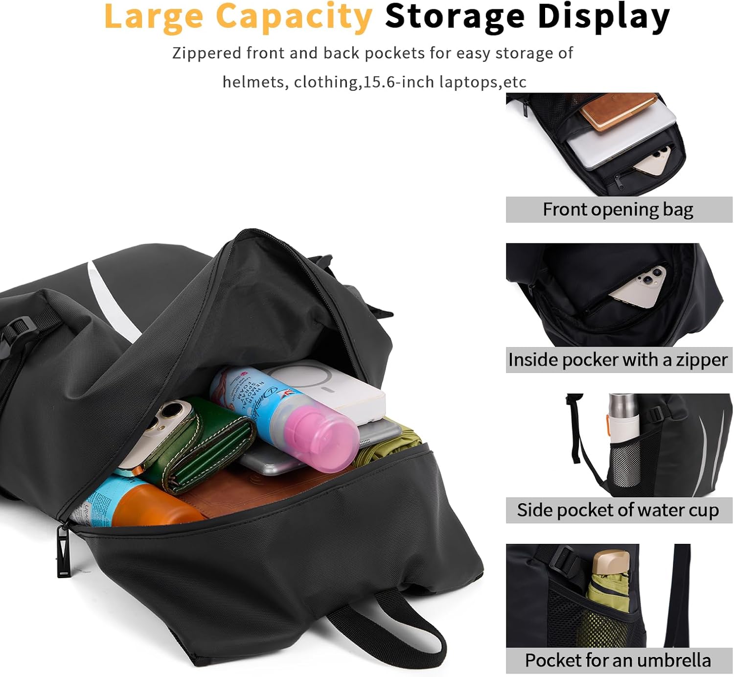 Motorcycle Helmet Backpack，15.6-inch Laptop Compartment, High Reflective Strips, Ideal for Riders’ Commuting & Fitness.