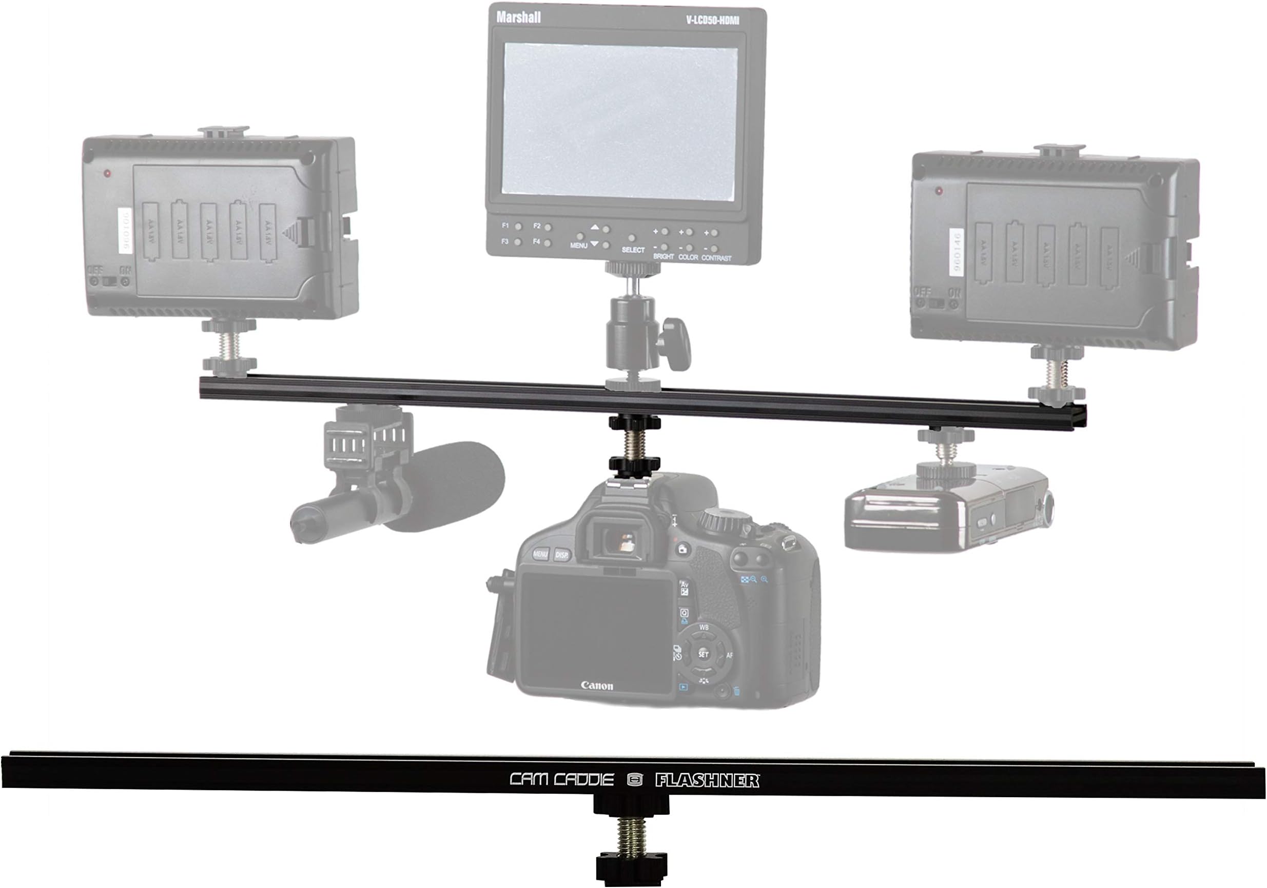 16 Inch Cold Shoe Extension Bracket - Dual Sided Camera Flash Mount with D-Flashner Adapter by Cam Caddie - Black