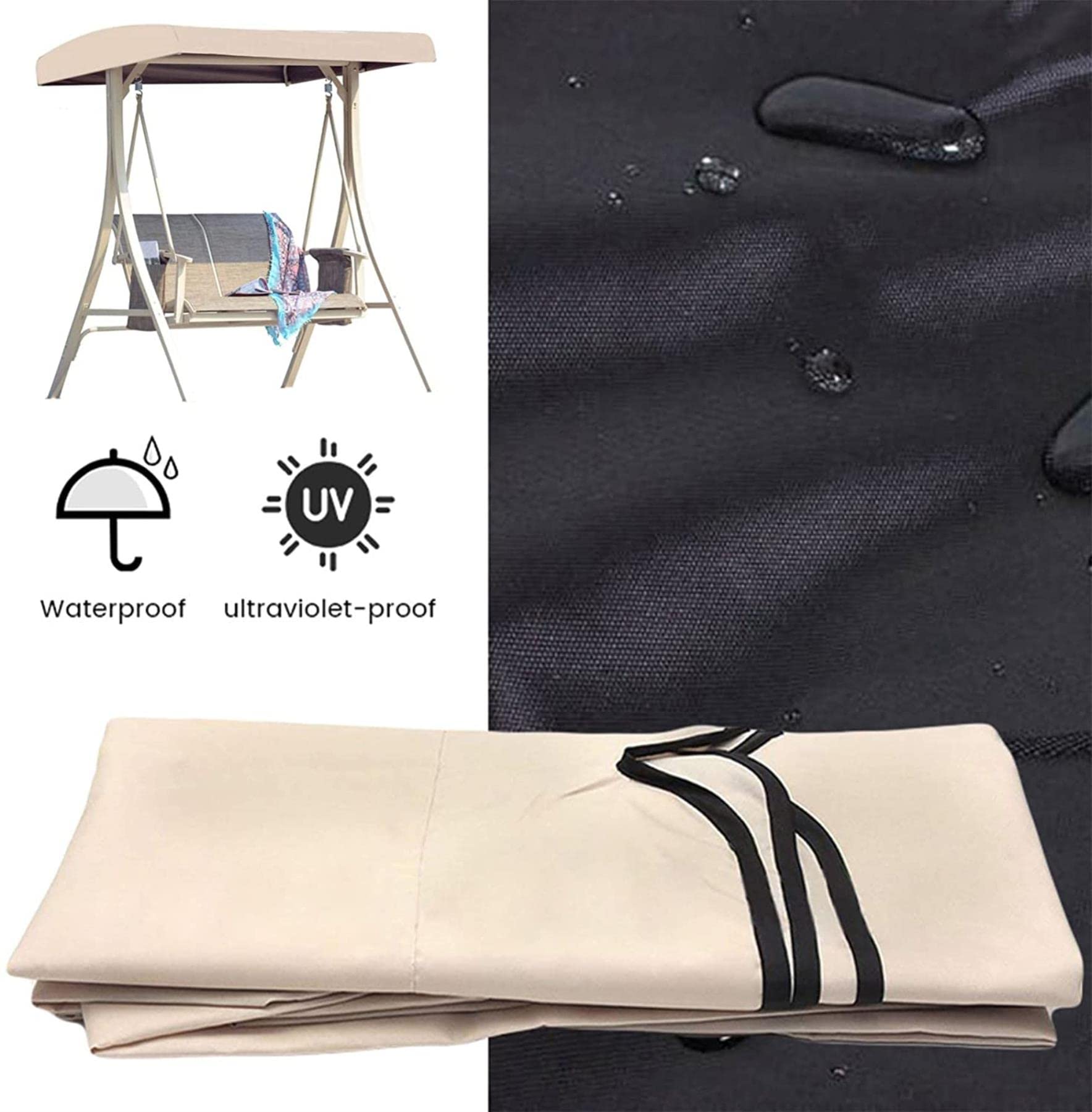 Cubierta De Reemplazo De Dosel Columpio, Cubierta De Dosel Swing Impermeable 210d Oxford Tela, Silla De Jardín Al Aire Libre Cubierta De Protección Solar Cubierta De 3 Plazas