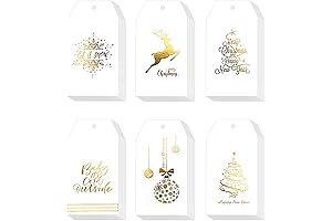 Whaline Christmas Gold Foil Gift Tags, Perfect Holiday Hang Name Tags Label with Twine
