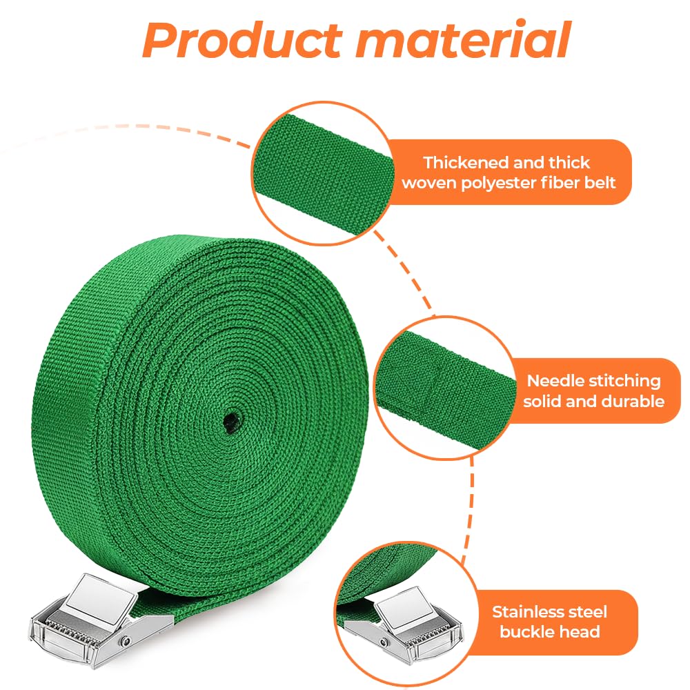 Correa de Amarre 2,5m x 2,5cm 10uds, Eslingas con Carraca Cincha de Amarre Ajustable para Portaequipajes, Portabicicletas, Coche, Motocicleta, etc. (Verde)