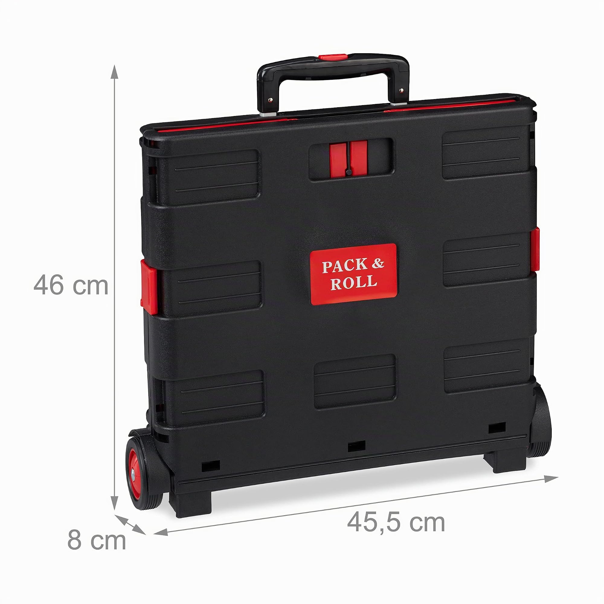 Relaxdays Carrito Compra Plegable, Asa Telescópica, 2 Ruedas, Caja Transporte, hasta 35 kg, Plástico y Aluminio, Rojo