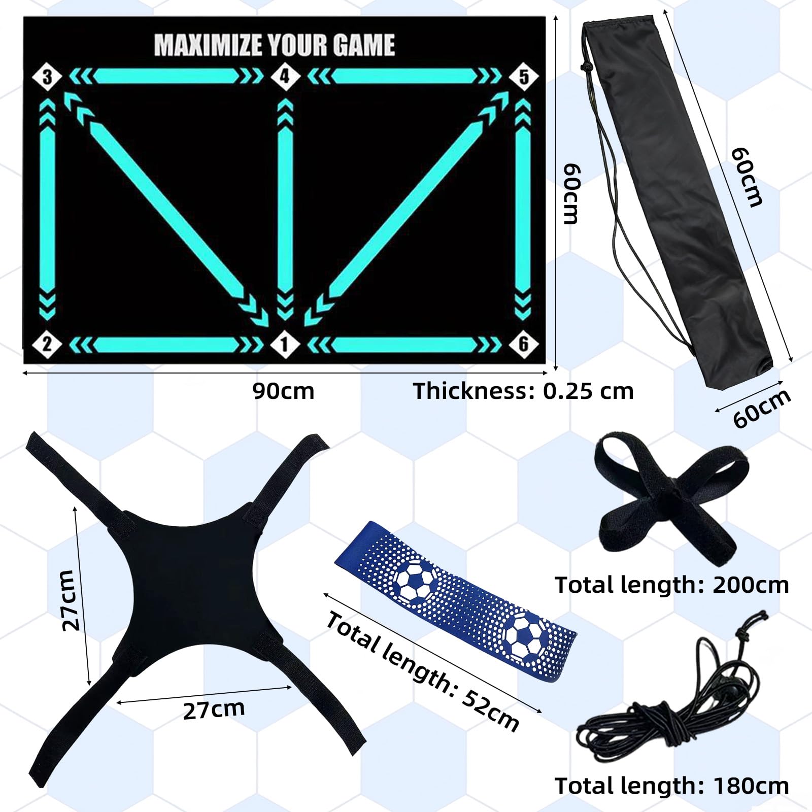 Tappetino Allenamento Calcio 90x60cm per Bambini e Adulti | Set con Cintura Regolabile Allungabile e Sacca di Trasporto | Tappetino in Diatomee Antiscivolo per Migliorare Controllo Palla e Dribbling