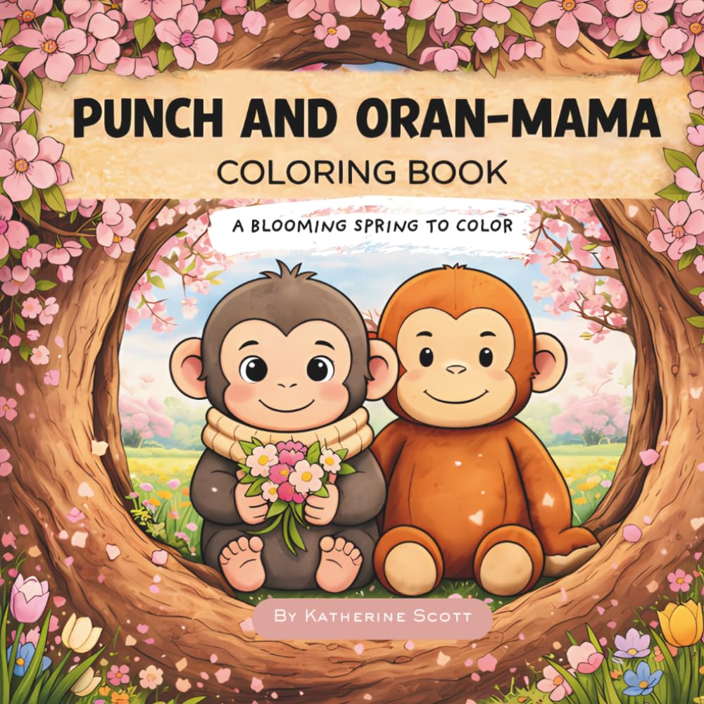 Punch and Oran-Mama Coloring Book: A Blooming Spring to Color: A Heart-warming Coloring Book for Kids and Adults Featuring Cute Animals, Relaxing Scenes, and Mindful Moments