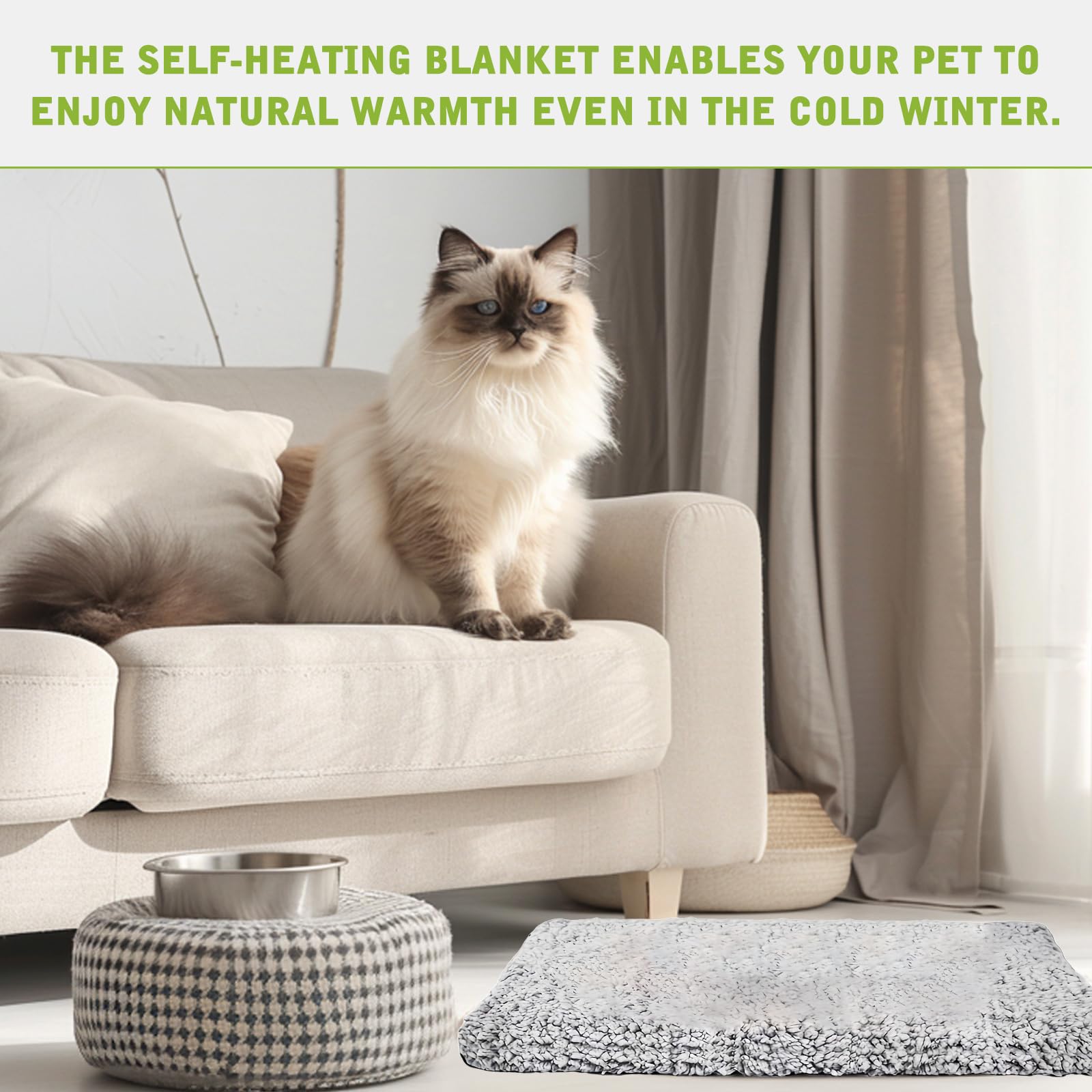 Couverture auto-chauffante pour chat : 70 x 46 cm, grise, couverture auto-chauffante, pour chiens et chats, lavable, couverture confortable pour chat, moelleuse et douce, coussin pour chat