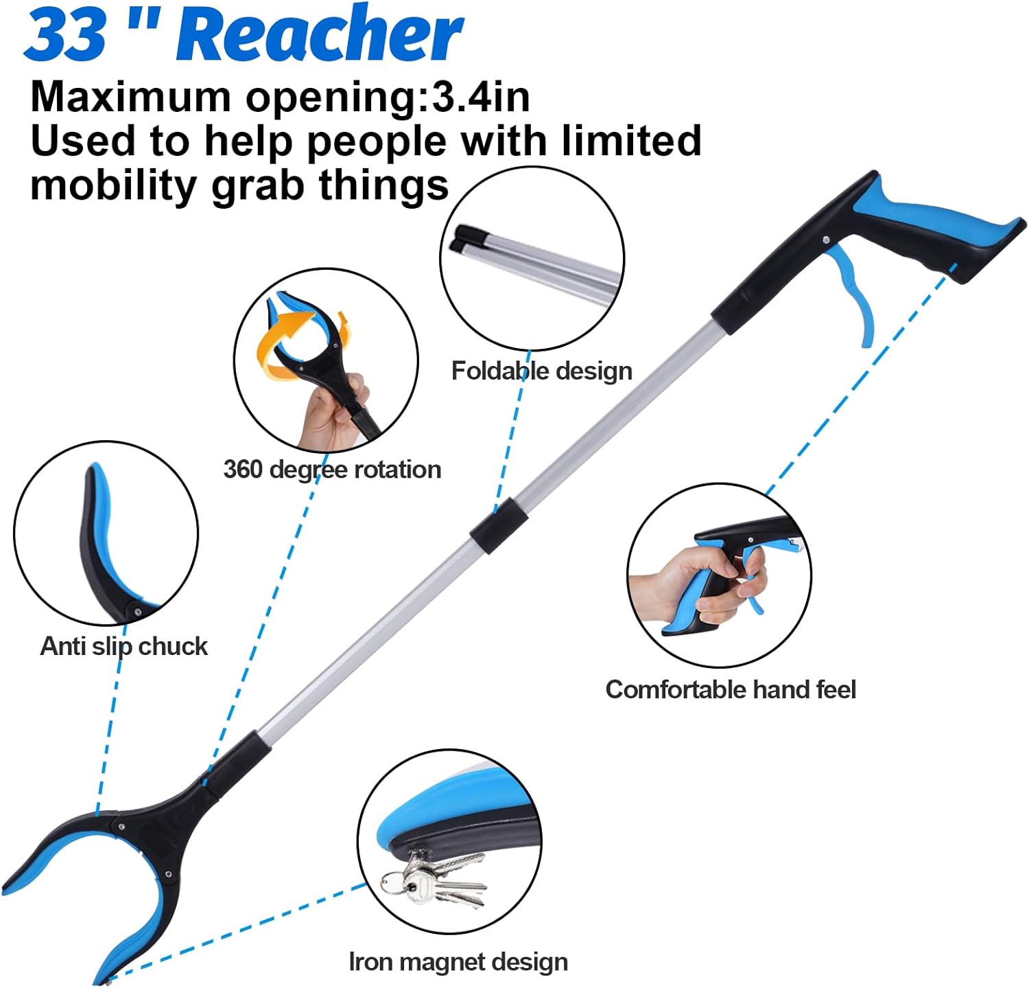 6 in 1 Hip Kit, Suitable for Elderly or Knee Back Surgery Patients, Hip Replacement Recovery Kit, Foldable Reacher, Shoe HornDressing Stick, Sock Aids, Long Leg Lifter, Back Scratcher, Loofah Brush