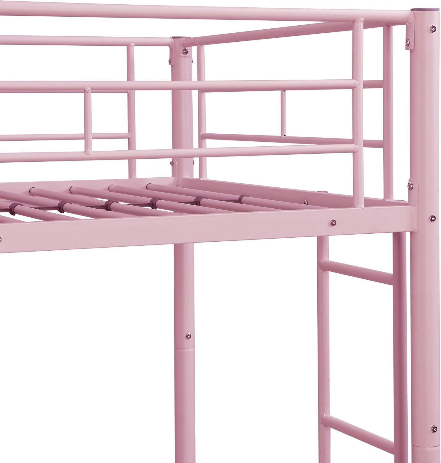 Close-up of the integrated ladder and full-length guardrail on the bunk bed.
