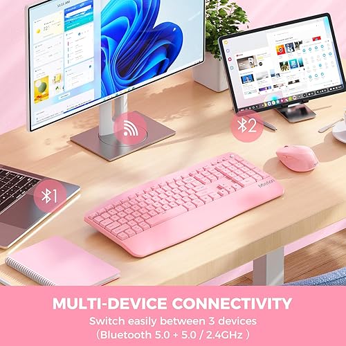 Miniatura 2 de Teclado y mouse inalámbricos, teclado y mouse Bluetooth MEETION con reposamuñecas, multidispositivo, mouse inalámbrico DPI de 3 niveles para