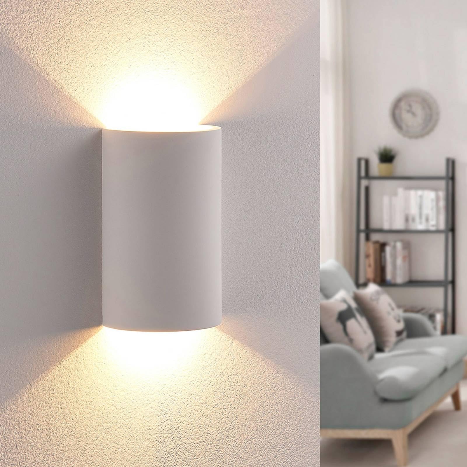 Lindby Bombillas LED aplique de pared interior en blanco, lámpara | iluminación de pared, 2 fuentes de luz, moderno, 3000 k blanco cálido, de yeso, arcilla para sala de estar, salón,