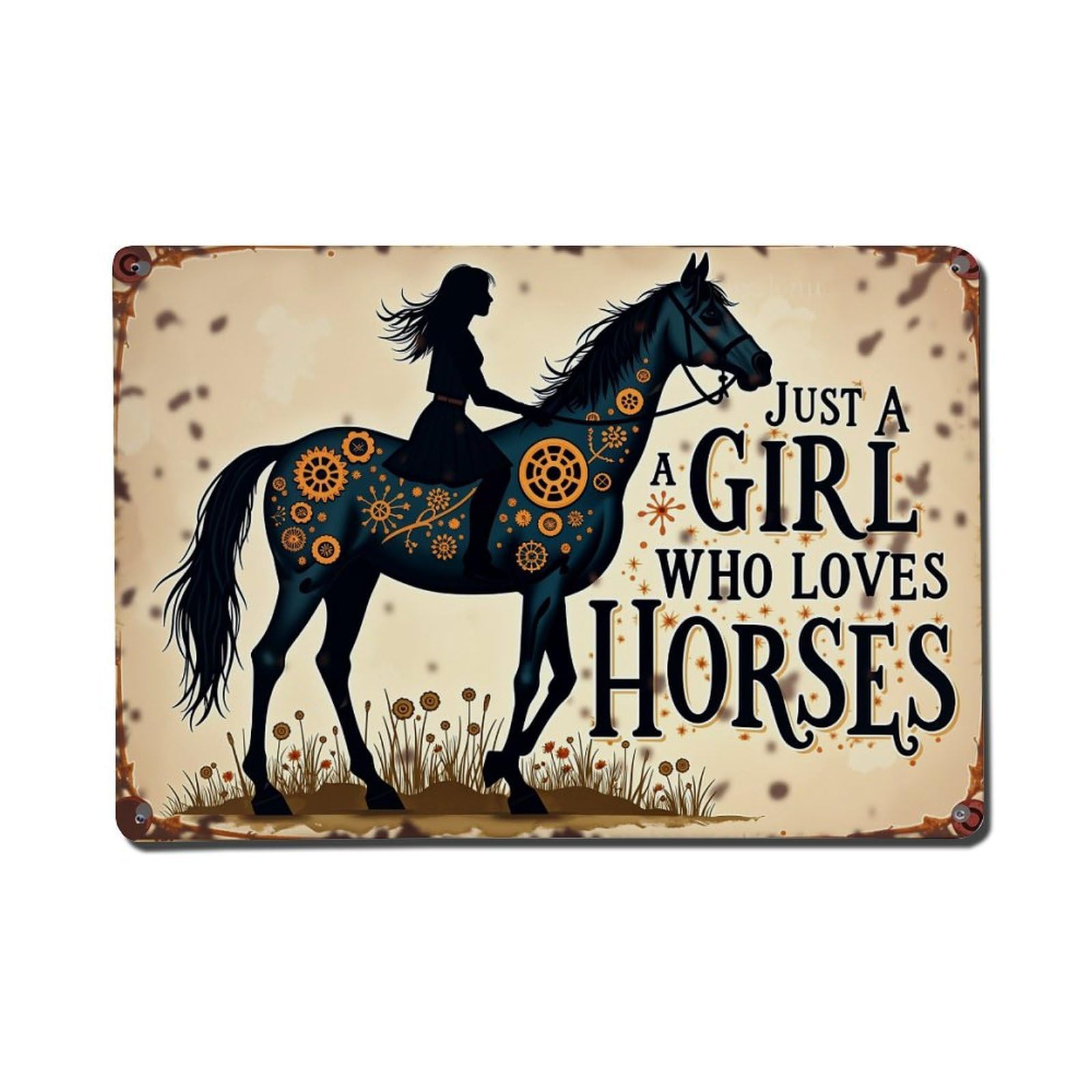 Silhouette Girl Horse Pattern Art Vintage Tin Sign Retro Metal Wall Decor Metal Poster, Home Bar Garage Farmhouse Cafe Wall Art Decoration 8x12Inches