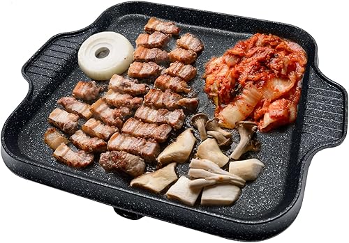 Eutuxia Sartén coreana para barbacoa, 15.5 pulgadas, antiadherente, sin humo, resistente a los arañazos, aluminio estilo hierro fundido, para