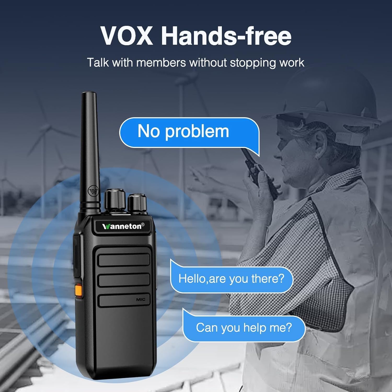 2 Pack Waterproof Rechargeable Walkie Talkies Long Range Handheld Radios with Wireless Frequency Copy, Compatible with Most Brands for Seamless Workplace Communication