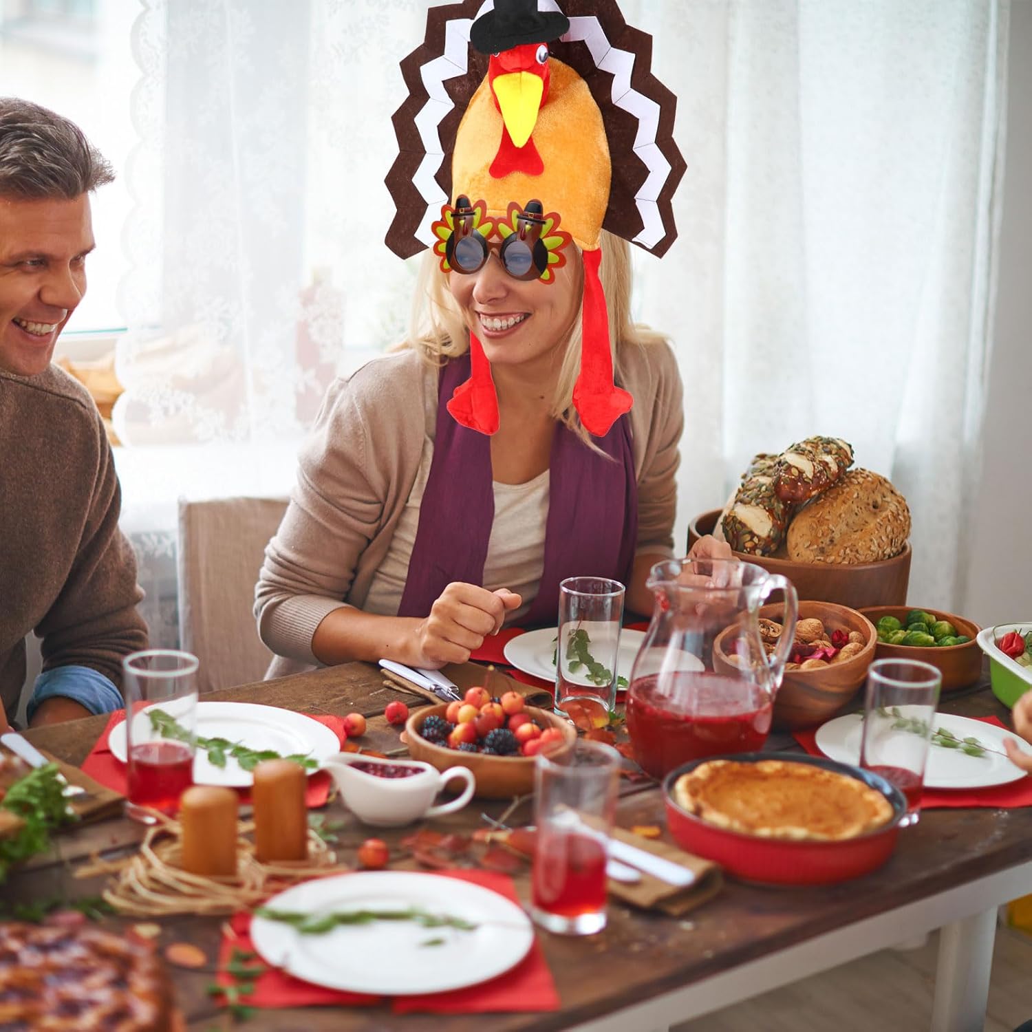 Lenwen 12 Pcs Thanksgiving Turkey Hat and Thanksgiving Turkey Sunglasses Novelty Turkey Hats for Women Man boys and girl (Combo C)