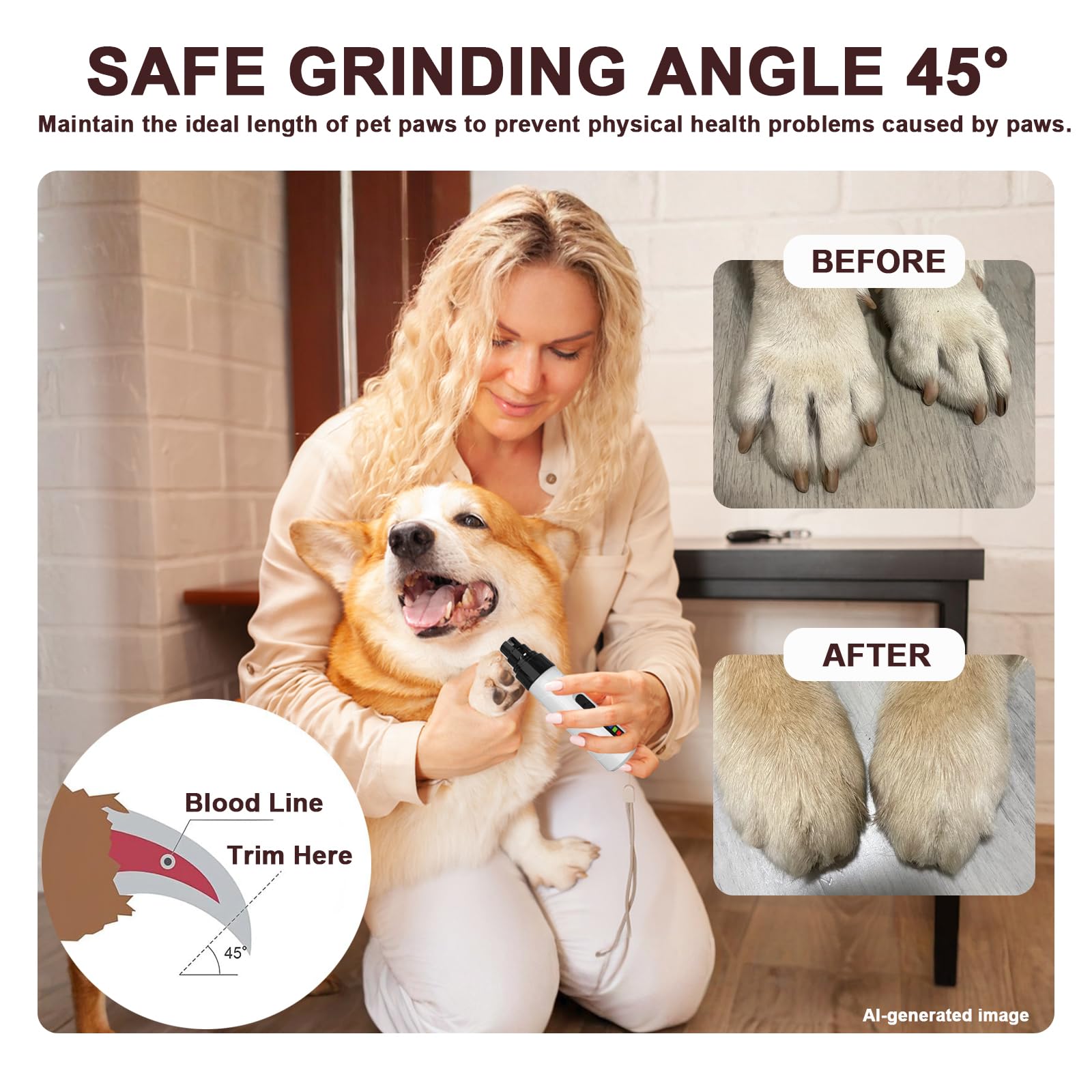 Broyeur à griffes silencieux pour chiens, chats et autres animaux, toilettage sûr et sans stress pour animaux de compagnie de grande, moyenne et petite taille avec des ongles durs ou épais