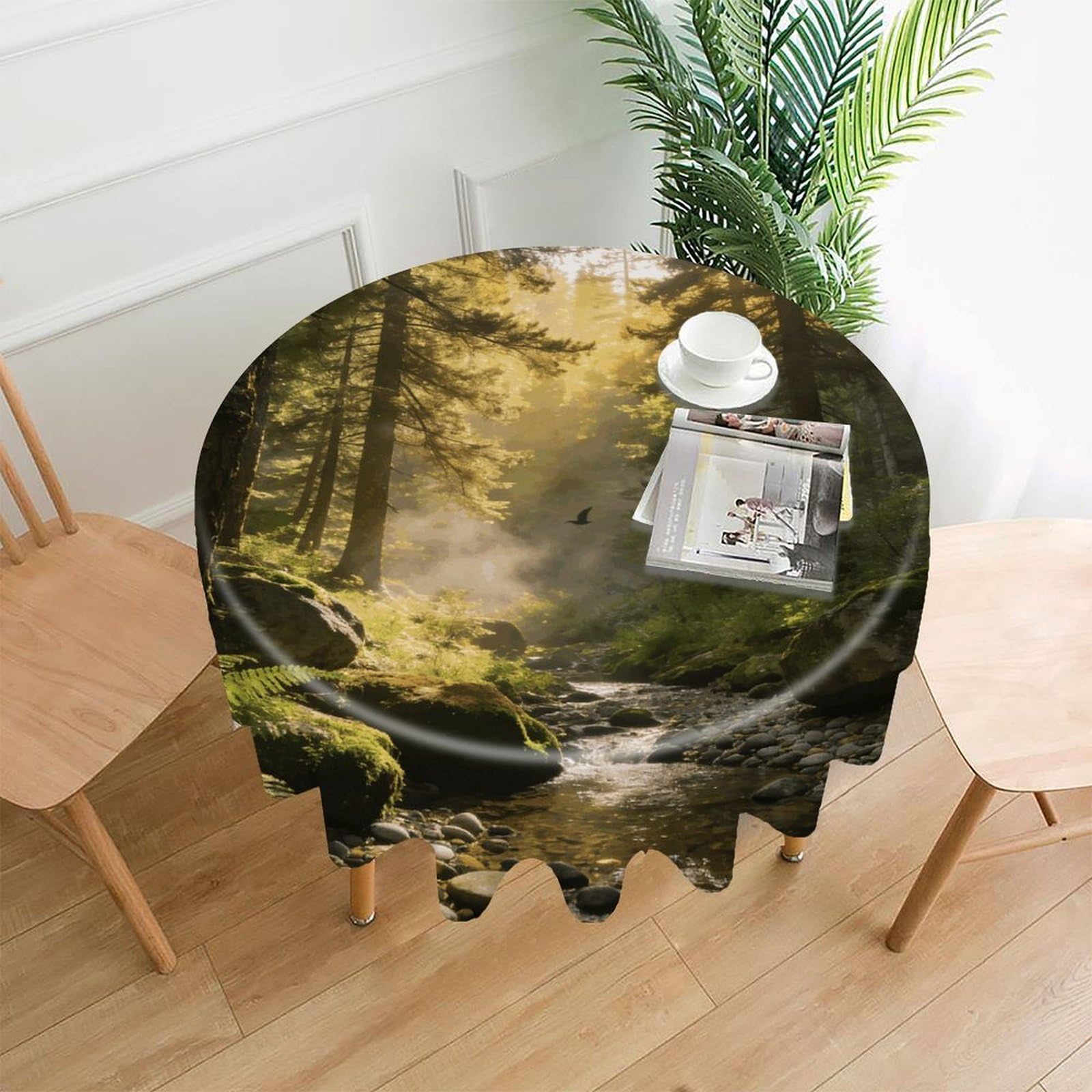 LZQPOEAS Morning Lin's Melody Tablecloth Easy to Clean Polyester Round Table Cover Washable Round Table Cloth Wrinkle-Free Circle Decoration Tablecloth for Kitchen and Dining Room 60"