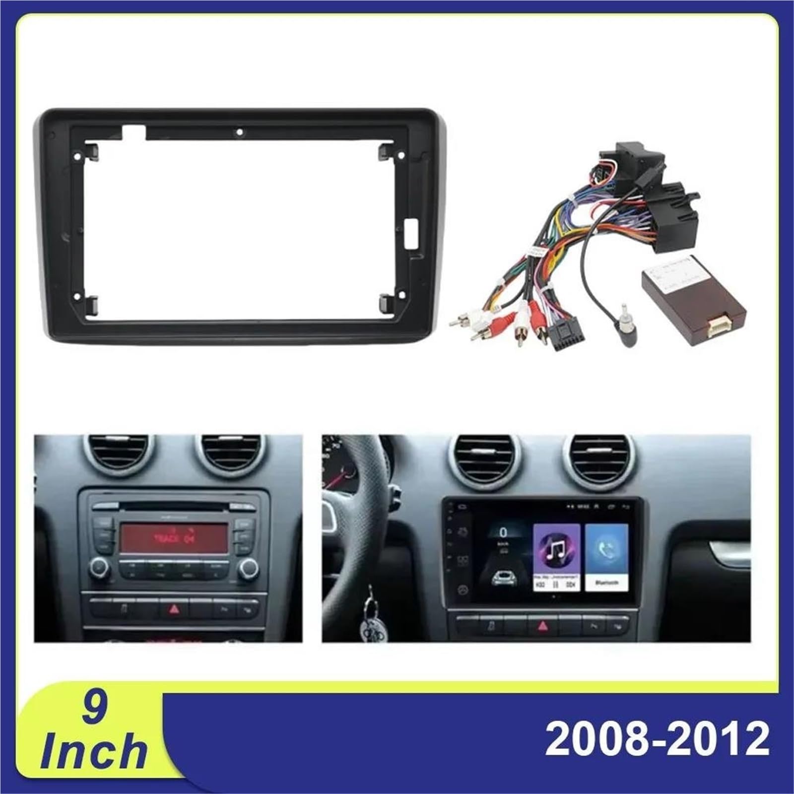 Radio Fascia Dash Per A3 8P 08-12 9 Pollici 2DIN Autoradio Fascia Telaio Adattatore Cablaggio Con Decodificatore CAN Bus Android Multimedia Mascherine telaio | Cable canbus