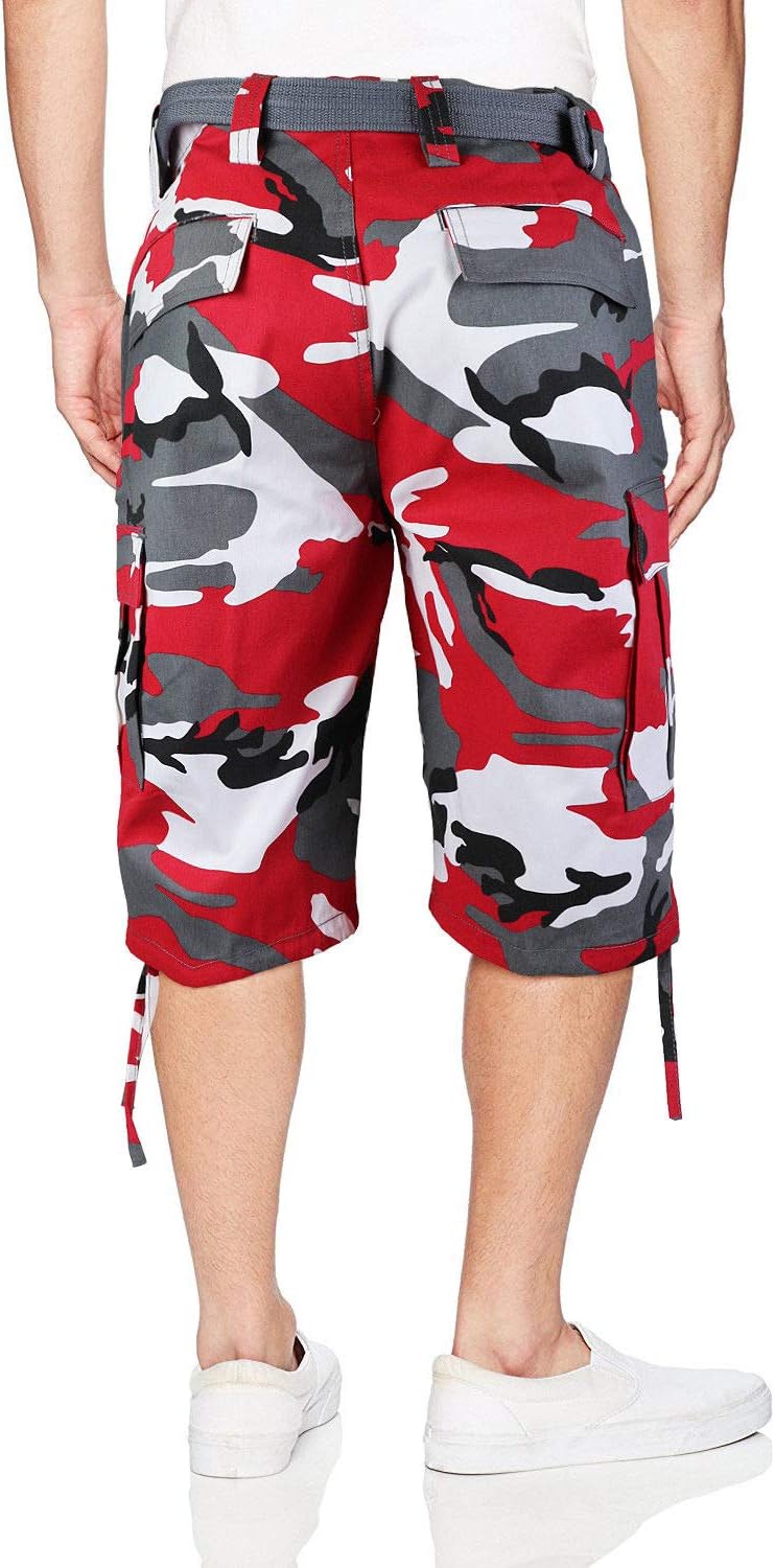 vkwear Men's Tactical Military Army Slim Fit Camo Cargo Shorts with Belt