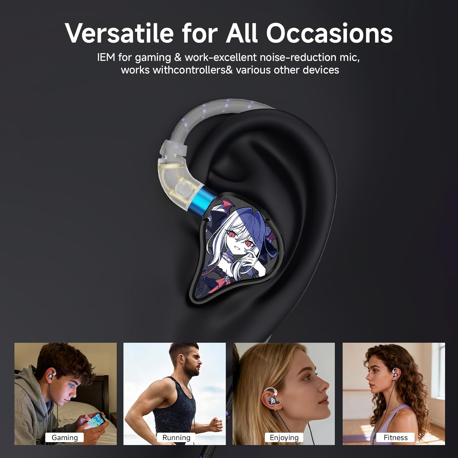CVJ Vivian in Ear Monitor Headphones for Musicians Singers Audiophile Dj Drummers, HiFi IEM Earphones Bass Wired Earbuds and Detachable 2 Pin Cable 3.5mm Plug (with Mic)