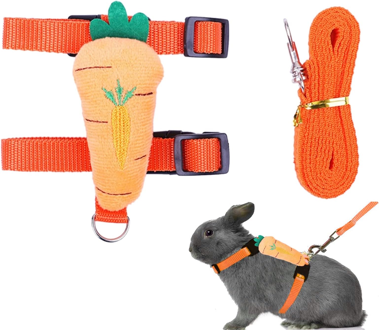 Rabbit Leash and Harness Set, Adjustable Rabbit Harness and Lead Cute Carrot Pet Vest Harness for Rabbits Bunny Kittens Puppy Small Animals