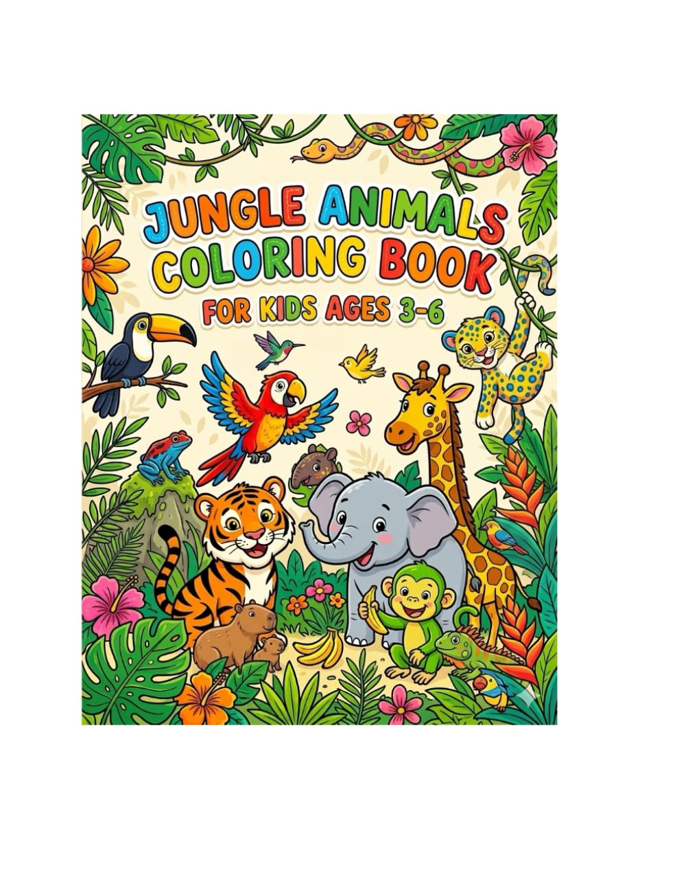 Jungle Animals Coloring Book For Kids Ages 3-6