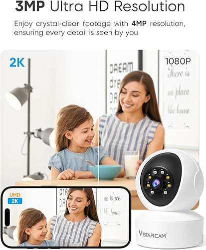 Miniatura 2 de VSTARCAM Cámara para perros 2K, cámara de seguridad para interiores, seguimiento automático de 360 y alarma de sirena, visión nocturna a color,