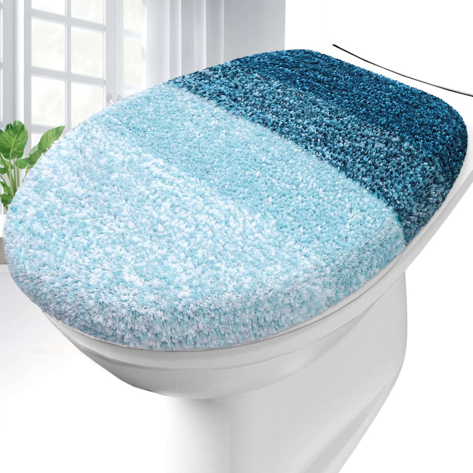 OLANLY Soft Microfiber Bathroom Toilet Lid Cover, Machine Washable Covers, 17.5x15, Stays in Place Rubber Backing, Fits Most Round, Elongated and