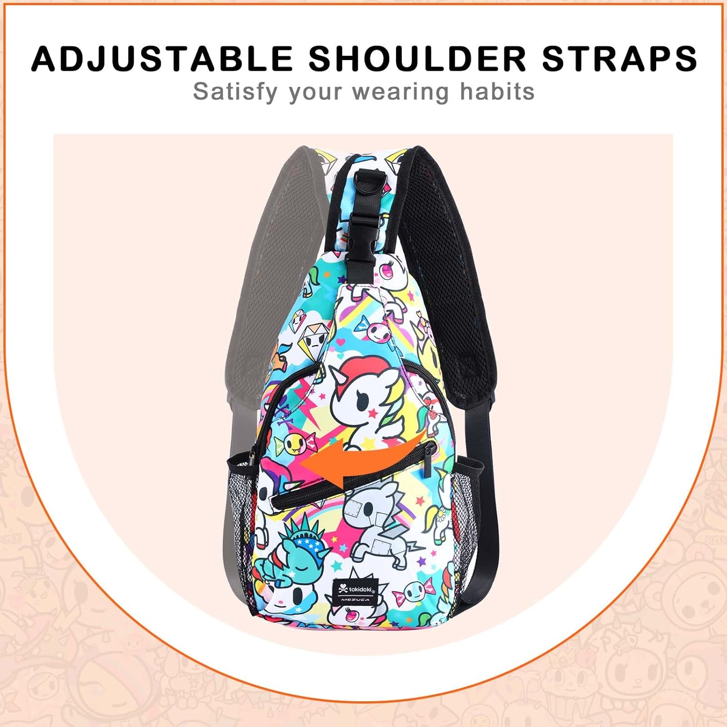 tokidoki Sling Bag for Women & Men, Cute Unicorno Chest Pack, Casual Crossbody Daypack for Gym, Cycling & Hiking