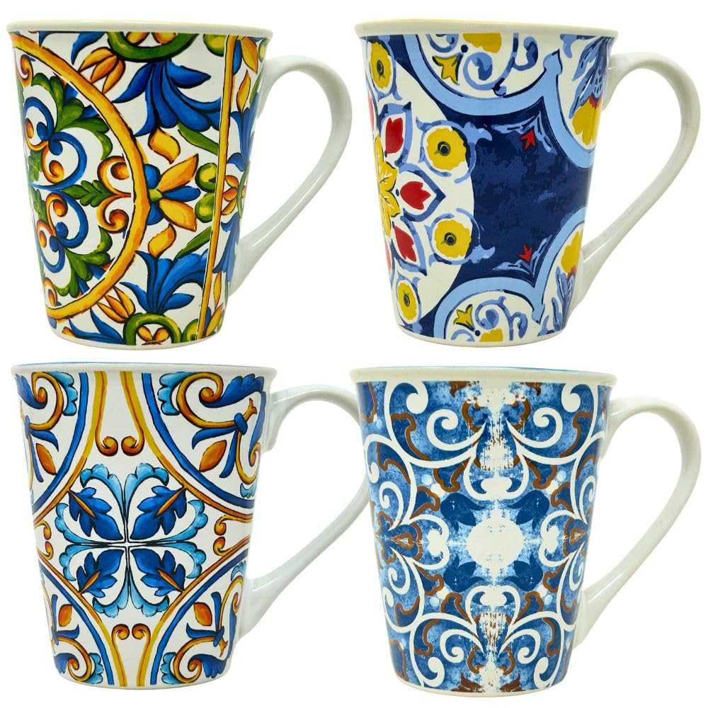 Set Di 4 Tazze Da Caffè In Ceramica Effetto Marmo Grigio - 350 Ml, Microonde E Lavastoviglie