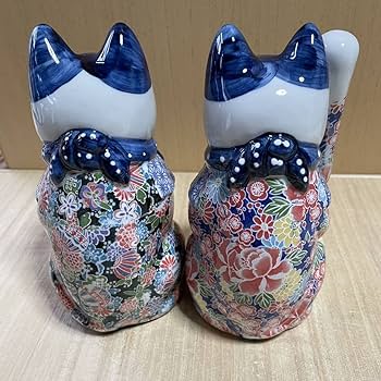 【瀬戸焼】友禅磁器招き猫　小　(左右セット) 瀬戸焼】友禅磁器招き猫 小 (左右セット) 瀬戸焼】 友禅磁器