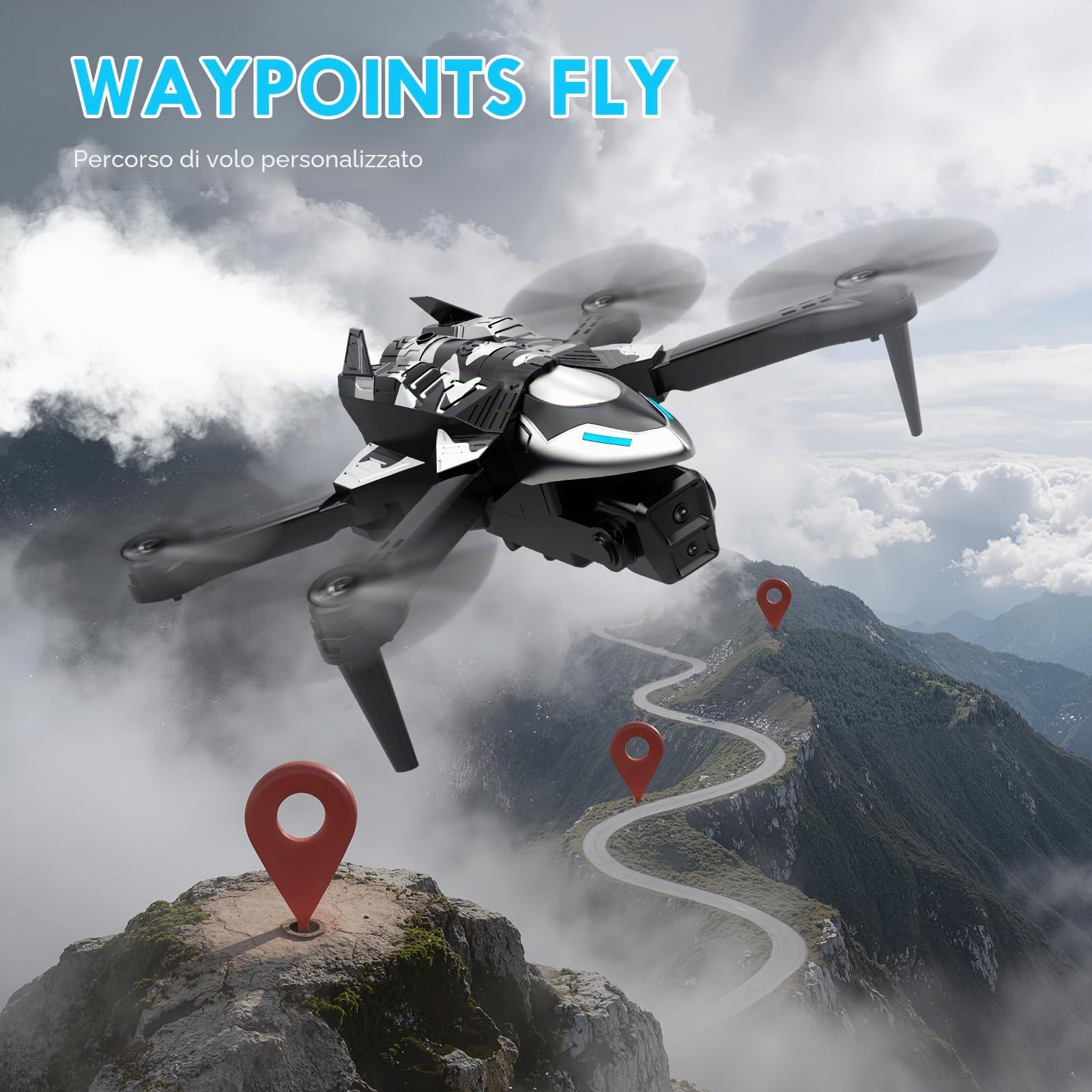 A66 Mini Drone per Bambini con Telecamera 1080P HD FPV con Mantenimento Dell'altitudine, Droni Quadricottero RC con Luci LED e 2 Batterie, Giocattolo Regalo per Ragazzi e Ragazze