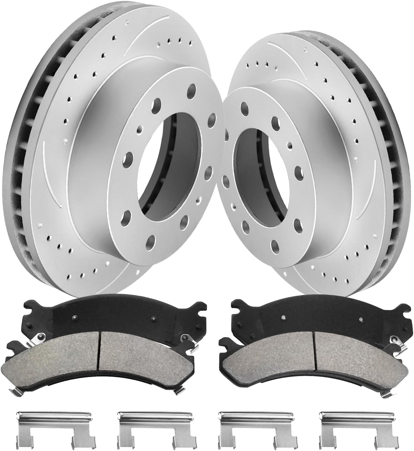 Front Brake Pads And Rotors Kit Compatible With 2001-2010 Chevrolet Silverado 2500 HD, 55072 D784-7652 Automotive Replacement Brake Kits Anti-rust Oil Drilled And Slotted Rotors 325mm(12.8in)
